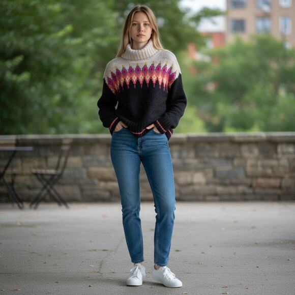 The Limited Sweater Wool Blend Turtle Neck Argyle - Picture 3 of 9